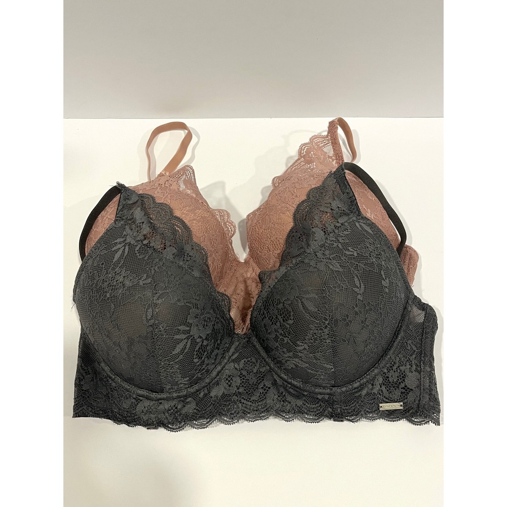 Tahari Womens 2 Pack Lace Longline Underwire Bras 36C Grey Pink Floral